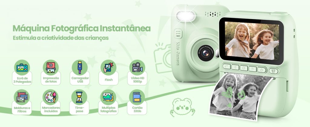 Máquina Fotográfica Instantânea SK02 Para Crianças Dos 3 Aos 12 Anos ...